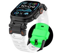 WINGLE FKM Rubber Bands for Apple Watch Ultra 2 Band Ultra 49mm 46mm 45mm 44mm 42mm for Men Series 10 9 8 7 SE 6 5 4 3 2, Military Rugged Metal Connector Silicone Apple iWatch Sport Bands, White