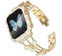 WINGLE for Gold Apple Watch Band and Case Women 40mm SE 3/2/1 Series 6 5 4, Butterfly Sparkle Diamond Metal Bands Rhinestone Crystal Bracelet iWatch Jewelry Chain with Bling Screen Protector, 40 mm