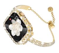WINGLE for Gold Apple Watch Bands 40mm Women Series 6 5 4 SE, Bling Diamond Rhinestone Metal Link Bracelets with 2 in 1 Waterproof Bling Case Lace Edge Diamond Face Cover Screen Protector, Gold