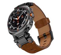 WINGLE Leather Band for Samsung Galaxy Watch Ultra Bands 47mm 2025/2024 Men Wide Rugged Top Grain Genuine Leather Strap with Metal Connector Armor Classy Casual Business Galaxy Watch Ultra Band, Brown