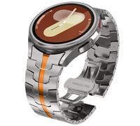 WINGLE Metal Bands for Samsung Galaxy Watch 7 6 5 4 Band Galaxy Watch 6 Classic/5 Pro/4 Classic/FE Band Men 47mm 43mm 45mm 44mm 40mm 46mm 42mm No Gap Solid Stainless Steel Link, Titanium/Orange