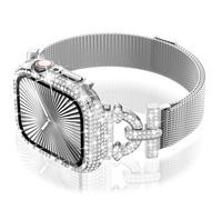 WINGLE Milanese Loop for Apple Watch Bands Women 40mm 41mm 38mm 46mm 45mm 44mm 42mm Series 11 10 SE 3/2/1 9 8 7 6 5 4 3 2 1 Slim Magnetic Mesh Band with Bling Case Protector Dressy iWatch Metal Strap