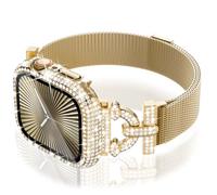 WINGLE Milanese Loop for Apple Watch Bands Women 40mm 41mm 38mm 46mm 45mm 44mm 42mm Series 11 10 SE 3/2/1 9 8 7 6 5 4 3 2 1 Slim Magnetic Mesh Band with Bling Case Protector Dressy iWatch Metal Strap