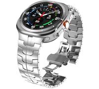 WINGLE Titanium Band for Samsung Galaxy Watch Ultra Bands 47mm Men Rugged Durable Armor Design Robust Metal Band Classy Casual Business Galaxy Watch Ultra Bands Butterfly Folding Clasp, Silver