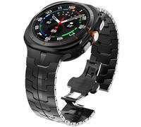 WINGLE Titanium Band for Samsung Galaxy Watch Ultra Bands 47mm Men Rugged Durable Armor Design Robust Metal Band Classy Casual Business Galaxy Watch Ultra Bands Butterfly Folding Clasp, Black