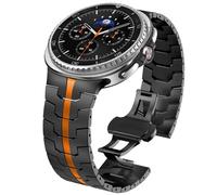 WINGLE Titanium Bands for Galaxy Watch 8 Classic Band Samsung Galaxy Watch 8 Band Men 46mm 44mm 40mm Rugged Durable Armor Robust Metal Strap Classy Elegant Casual Business Bracelet Black/Orange