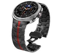 WINGLE Titanium Bands for Galaxy Watch 8 Classic Band Samsung Galaxy Watch 8 Band Men 46mm 44mm 40mm Rugged Durable Armor Robust Metal Strap Classy Elegant Casual Business Bracelet, Black/Red