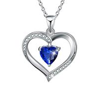 Winglove Forever Love Heart Necklace 18K Gold Plated 925 Sterling Silver Birthstone Pendant Necklace with 5A Cubic Zirconia Birthday Gifts for Women and Girls.(Silver-Sep-Sapphire)