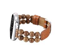 Wingoden Slim Bands Compatible with Apple Watch Bands 38mm 40mm 41mm 42mm for Women Men, Genuine Leather Natural Wood Beads Thin Wristband Replacement Strap for iWatch Band Series 10 9 8 7 6 5 4 3 2 1