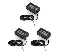 WINGONEER 3Pcs Digital LCD Thermometer Temperature Monitor with External Probe For Fridge Freezer Refrigerator Aquarium -Black