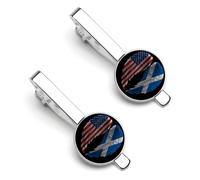 Wings America And Scotland Scottish Flag Tie Clip for Men,Round Tie Bar Clips And Cufflinks Set for Luxury Clothing Accessories 2 Pcs&-A0B1-1