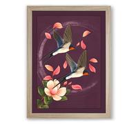 Wings Among Flowers Botanical Framed Wall Art Print A1 (84.1×59.4cm) Oak, Wall Decor for Living Room, Bedroom, Office & Home, Ready to Hang, Art Gift