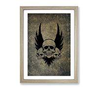 Wings And Skulls Art Modern Framed Wall Art Print, Ready to Hang Picture for Living Room Bedroom Home Office Décor, Oak A3 (34 x 46 cm)