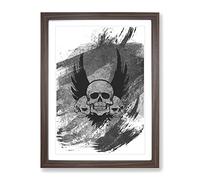 Wings And Skulls Art V1 Modern Framed Print | A4 Walnut Framed Wall Art | Ready to Hang | Modern Nature Picture | Living Room Bedroom Lounge Office