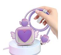 Wings Cable Protector Set for Apple Charger with Cute 3D Purple Love Heart Design, Data Soft USB Charger Cover Wire Cord Case DIY Charger Protector Compatible for 18W/20W iPhone Charger