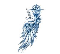 Wings Compass Text Word Waterproof Tattoo Stickers Lasting Tattoos Body Art Fake Tattoo Women Men（180 * 110mm)(001)
