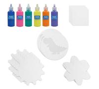 Wings Giant Spin Art Machine Refill Pack - 5 Spin Cards (Small, Large, Flower, Gear, Dinosaur) & 6 Bottles of Colored Paint