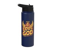Wings Halo Divine I Love God Text Graphic Stainless Steel Insulated Water Bottle