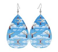 Wings in the sky double-sided printed leather earrings int and shape of water drops, creative, light and novel, bright and vivid colors.