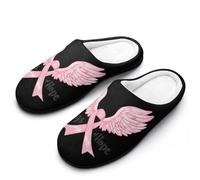 Wings Of Hope Breast Cancer Awareness Flannel Slippers For Men Memory Foam Soft Warm Home Shoes Print 7-8（40-41）