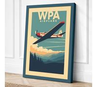 Wings Over Mountains Vintage Canvas Wall Art Print 24x16 Inch | Teal