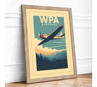 Wings Over Mountains Vintage Framed Wall Art Print A2 (59.4×42cm) Oak, Wall Decor for Living Room, Bedroom, Office & Home, Ready to Hang, Art Gift