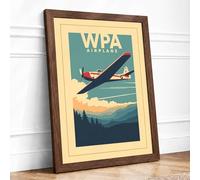 Wings Over Mountains Vintage Framed Wall Art Print A2 (59.4×42cm) Walnut, Wall Decor for Living Room, Bedroom, Office & Home, Ready to Hang, Art Gift