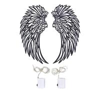 Wings Wall Sculpture Art, Metal Hollow Out Wall Hanging Decoration, Rust Resistant Iron Wings Wall Art with LED Lights for Home Bedroom Living Room Garden Office (Double Sided Black with Light