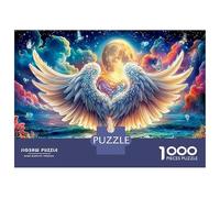 Wings with Heart in Cosmos 1000 Piece Jigsaw Puzzle Bundle Spiritual Illustration Jigsaw Puzzle Extra-Thick Cardboard Collector Mind Relaxation Travel Office Break Holiday 52x38cm/100
