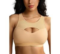 WingsLove High Impact Sports Bra for Women Support Wireless Cross Back Padded Running Workout Bras (Nude,34DD)