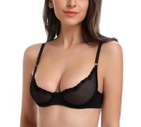 WingsLove Sexy Bra Sheer Wired See Through Soft 1/2 Half Demi Cup Unlined Bralette Lace Mesh