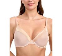 WingsLove Sheer Lace Bra Sexy Demi See Through with Mesh Full Coverage Underwire No Padded Bralette Support Bras(Pink Nude,40C)