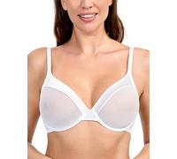 WingsLove Sheer Lace Bra Sexy Demi See Through with Mesh Full Coverage Underwire No Padded Bralette Support Bras(White,34B)