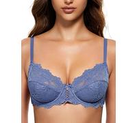 WingsLove Women's Floral Lace Bra Underwire Non Padded Soft Cup Full Coverage (Moonlight Blue,38C)