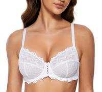 WingsLove Women's Floral Lace Bra Underwire Non Padded Soft Cup Full Coverage White 32B