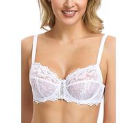 WingsLove Women's Floral Lace Bra Underwire Non Padded Soft Cup Full Coverage White 36C