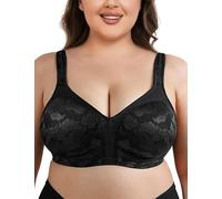 WingsLove Women's Full Coverage Plus Size Everyday Bra Minimizer Wireless Non Padded Wide Straps Comfort and Support for Large Bust (Black Rose,46DD)
