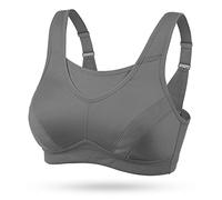 WingsLove Women's High Impact Sports Bra High Support Wireless Adjustable Plus Size for Large Breasts Grey