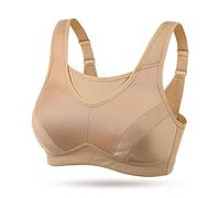 WingsLove Women's High Impact Sports Bra High Support Wireless Adjustable Plus Size for Large Breasts Nude