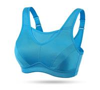 WingsLove Women's High Impact Sports Bra High Support Wireless Adjustable Plus Size for Large Breasts Blue