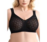 WingsLove Women's Minimizer Wireless Full Coverage Bra Plus Size Lace Bra Wide Straps Breathable Underwear Comfort Everyday Bras Black