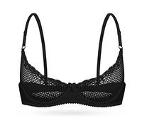Wingslove Women's See Through Lace Balconette Sexy Unlined Demi Cup Underwire Non-Padded Lingerie, Black, 36DD