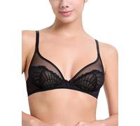 WingsLove Women's Sexy Lace Bra See Through Demi Sheer Mesh Non-Padded Plunge Bralette Unlined Underwire Bra(Black,34D)