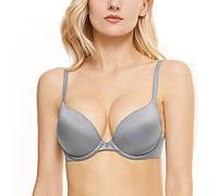 WingsLove Women's Smooth Push Up Underwire Lift Tailored Seamless Lightly Padded Demi T-Shirt Bra Grey