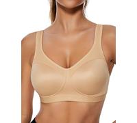 WingsLove Women's Sports Bra Medium Support Wirefree Full Coverage V Neck Breathable Mesh Non Padded Yoga Sports Bra Plus Size Workout Bra for Daily Gym & Walking
