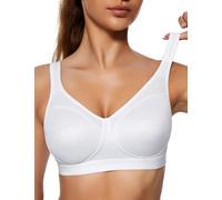 WingsLove Women's Sports Bra Medium Support Wirefree Full Coverage V Neck Breathable Mesh Non Padded Yoga Sports Bra Plus Size Workout Bra for Daily Gym & Walking