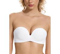 WingsLove Women's Strapless Push Up Bra Seamless with Hidden Underwire Multiway Plunge Padded Half Cup Smooth T-Shirt Support Bras (White,34C)