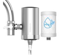 WINGSOL Stainless-Steel Faucet Water Filter, Faucet Mount Water Filtration System, Tap Water Filter, Reduce Heavy Metals, Chlorine and Bad Taste, 320G Long Lasting -1 Filter Included