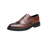 Wingtip Brogue Dress Oxford Shoes for Men's Faux Leather Round Toe Classic Lace Up Prom Wedding Anti-Slip Non Slip Rubber Sole Block Heel Low Top Casual Shoe Working(8 UK)