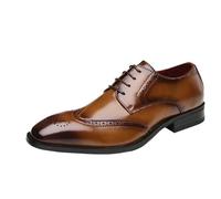 Wingtip Brogue Formal Oxford Shoes for Mens Luxury Leather Tuxedo Lace-up Breathable Prom Non Slip Shoe(Marrone,8 UK)